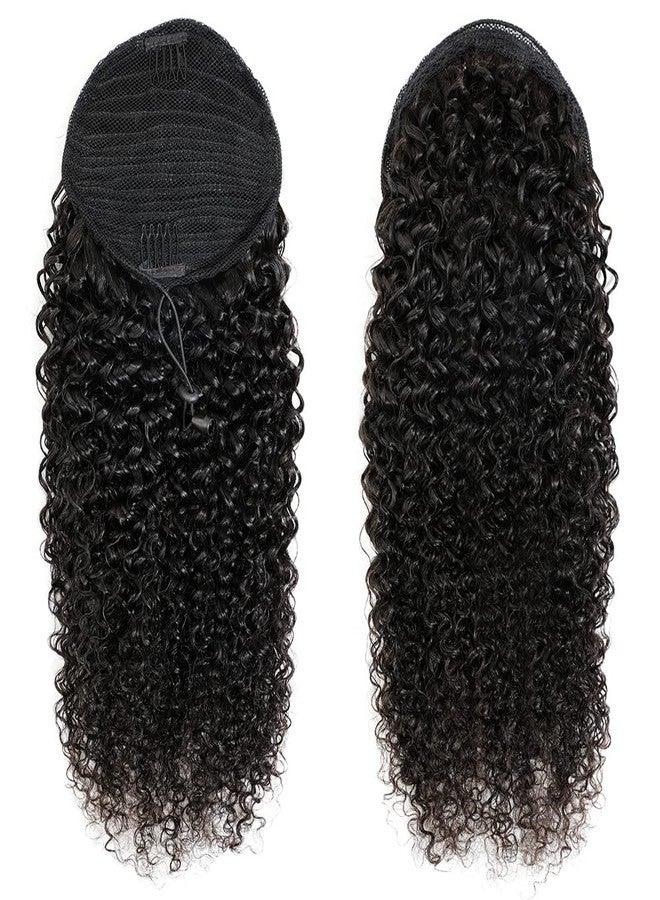 Adette 18 Inch Curly Ponytails Human Hair Drawstring Ponytail Extension Kinky Curly Clip in Pony Tail Hair Extensions Hair Pieces for Black Women Natural Black - Image 2